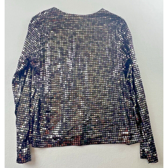 Laura Ahsley Large Woman Sequin Blouse Y2k Long Sleeve Stretch‎ Swiftie - Picture 2 of 5